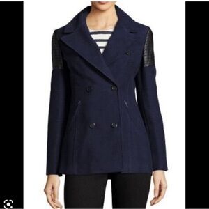 NWT Karen Millen Navy Military Style Peacoat with Leather Shoulder Detail 8